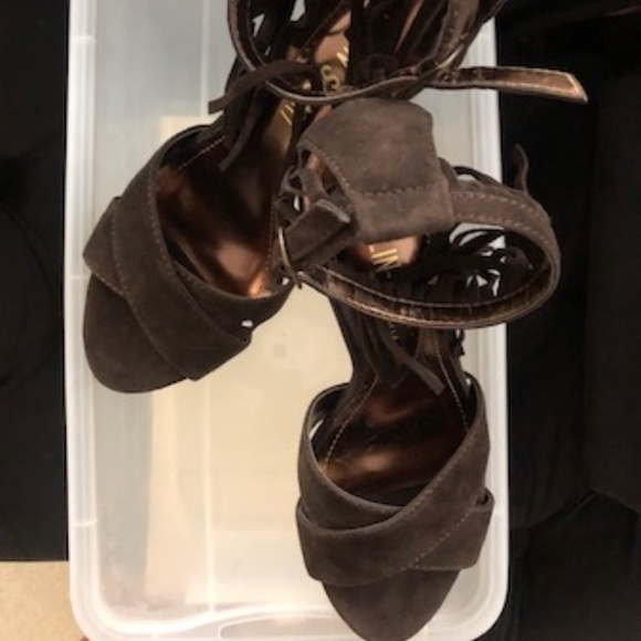 BROWN SUEDE ANKLE STRAP SANDALS - Picture 7 of 10